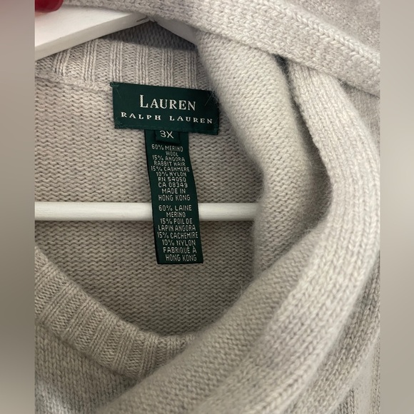 lauren Ralph Lauren Merino Wool Angora gRAY Cardigan Coatigan Scarf 3X - Picture 4 of 8